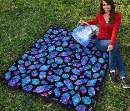 Blue Crystal Cosmic Galaxy Space Print Quilt