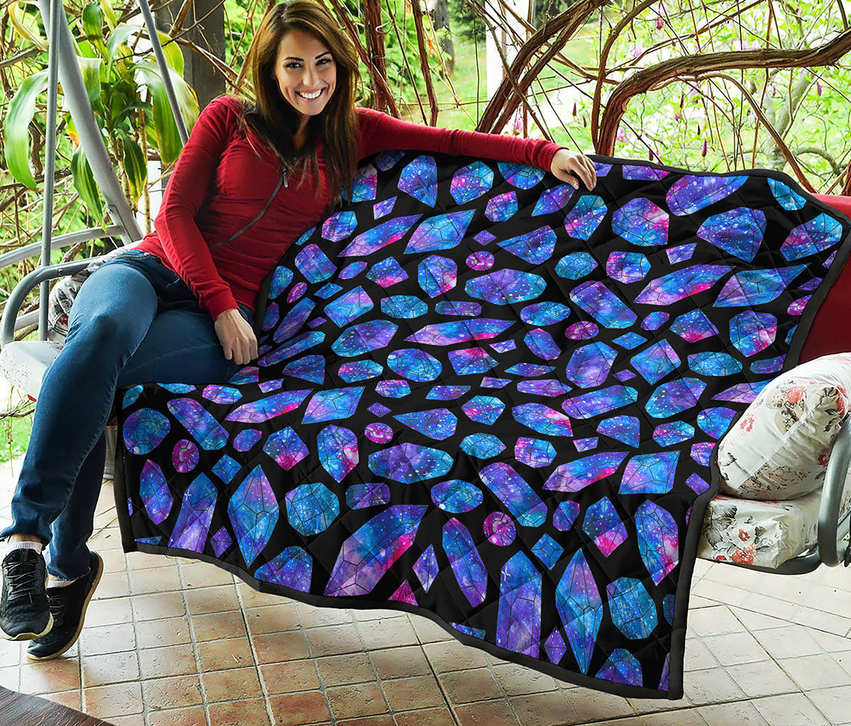 Blue Crystal Cosmic Galaxy Space Print Quilt