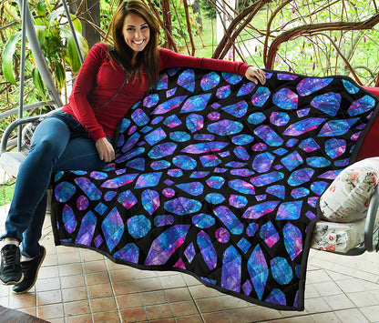 Blue Crystal Cosmic Galaxy Space Print Quilt