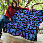 Blue Crystal Cosmic Galaxy Space Print Quilt