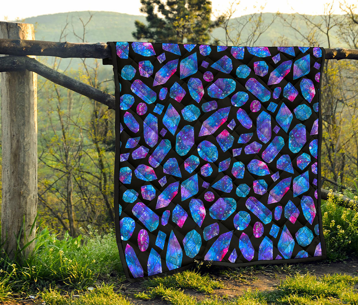 Blue Crystal Cosmic Galaxy Space Print Quilt