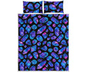 Blue Crystal Cosmic Galaxy Space Print Quilt Bed Set