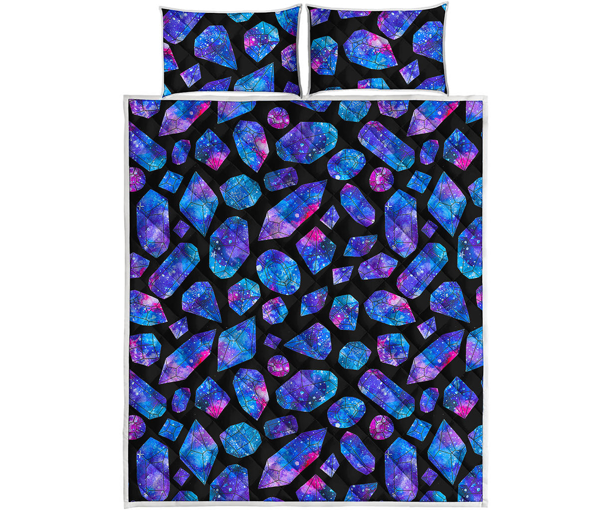 Blue Crystal Cosmic Galaxy Space Print Quilt Bed Set