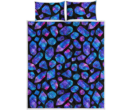 Blue Crystal Cosmic Galaxy Space Print Quilt Bed Set