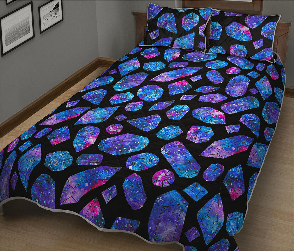 Blue Crystal Cosmic Galaxy Space Print Quilt Bed Set