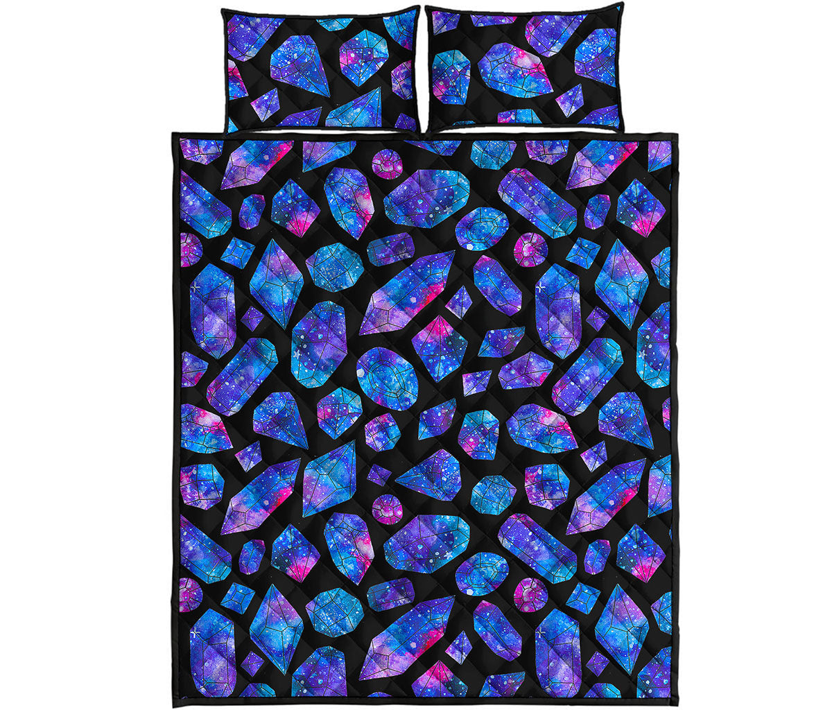 Blue Crystal Cosmic Galaxy Space Print Quilt Bed Set