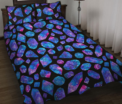 Blue Crystal Cosmic Galaxy Space Print Quilt Bed Set