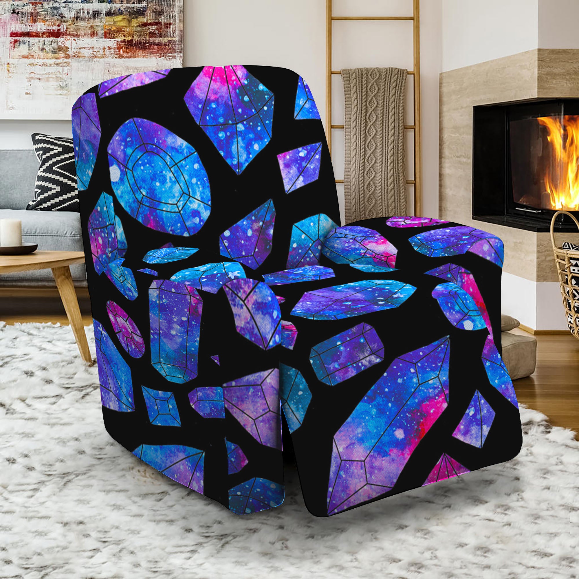 Blue Crystal Cosmic Galaxy Space Print Recliner Slipcover