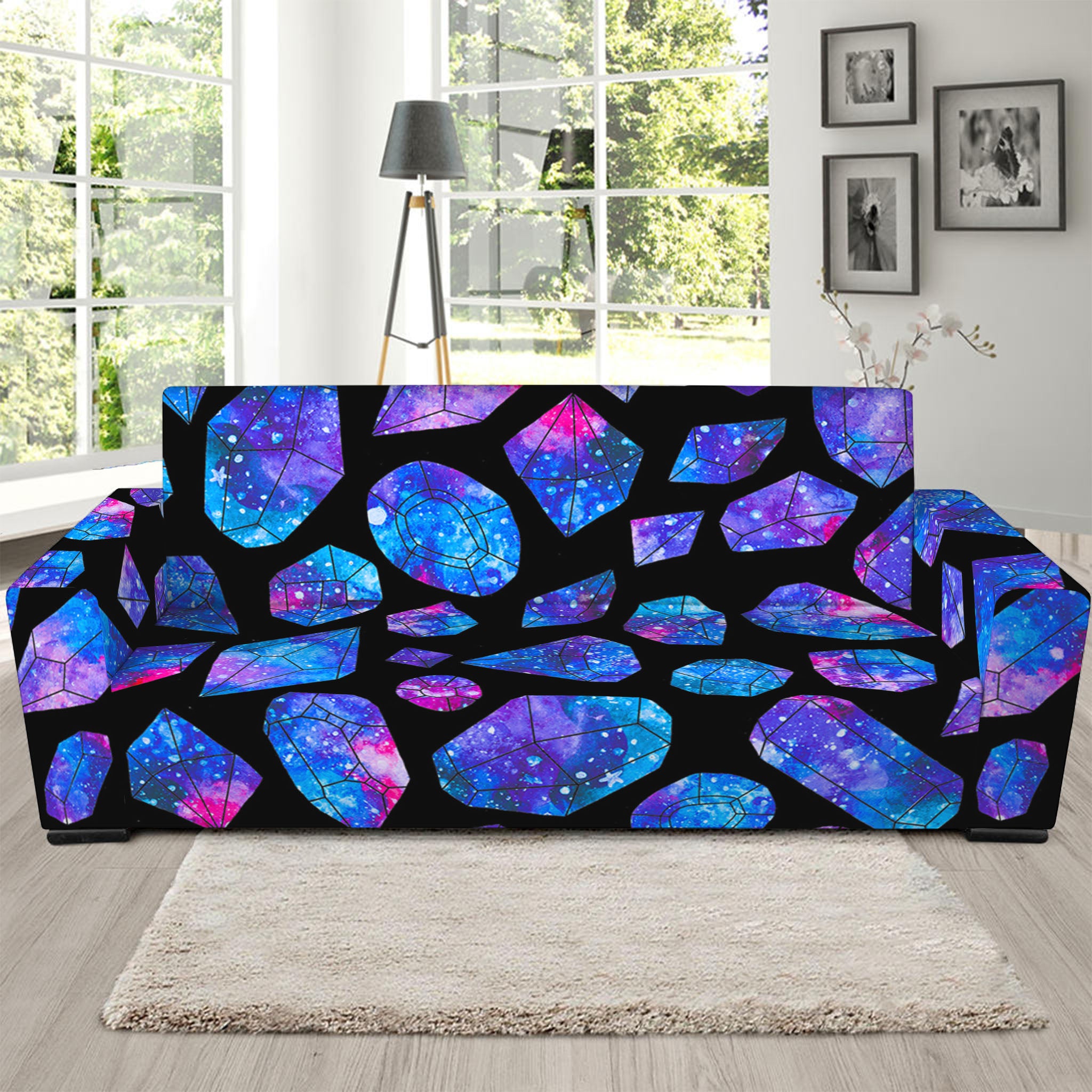 Blue Crystal Cosmic Galaxy Space Print Sofa Slipcover