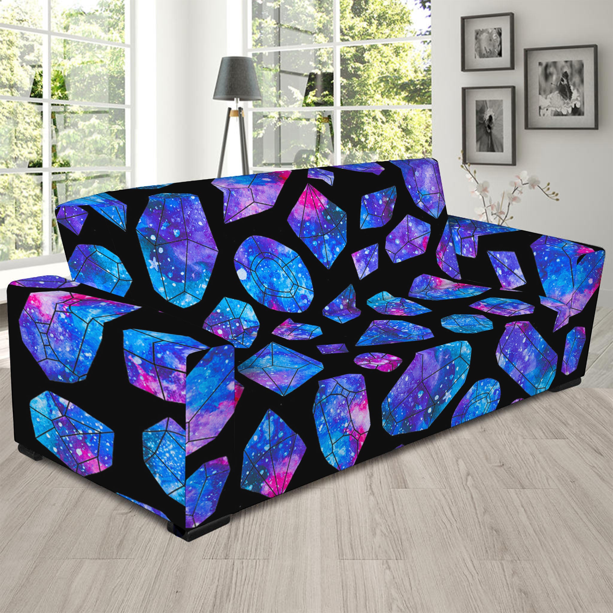 Blue Crystal Cosmic Galaxy Space Print Sofa Slipcover