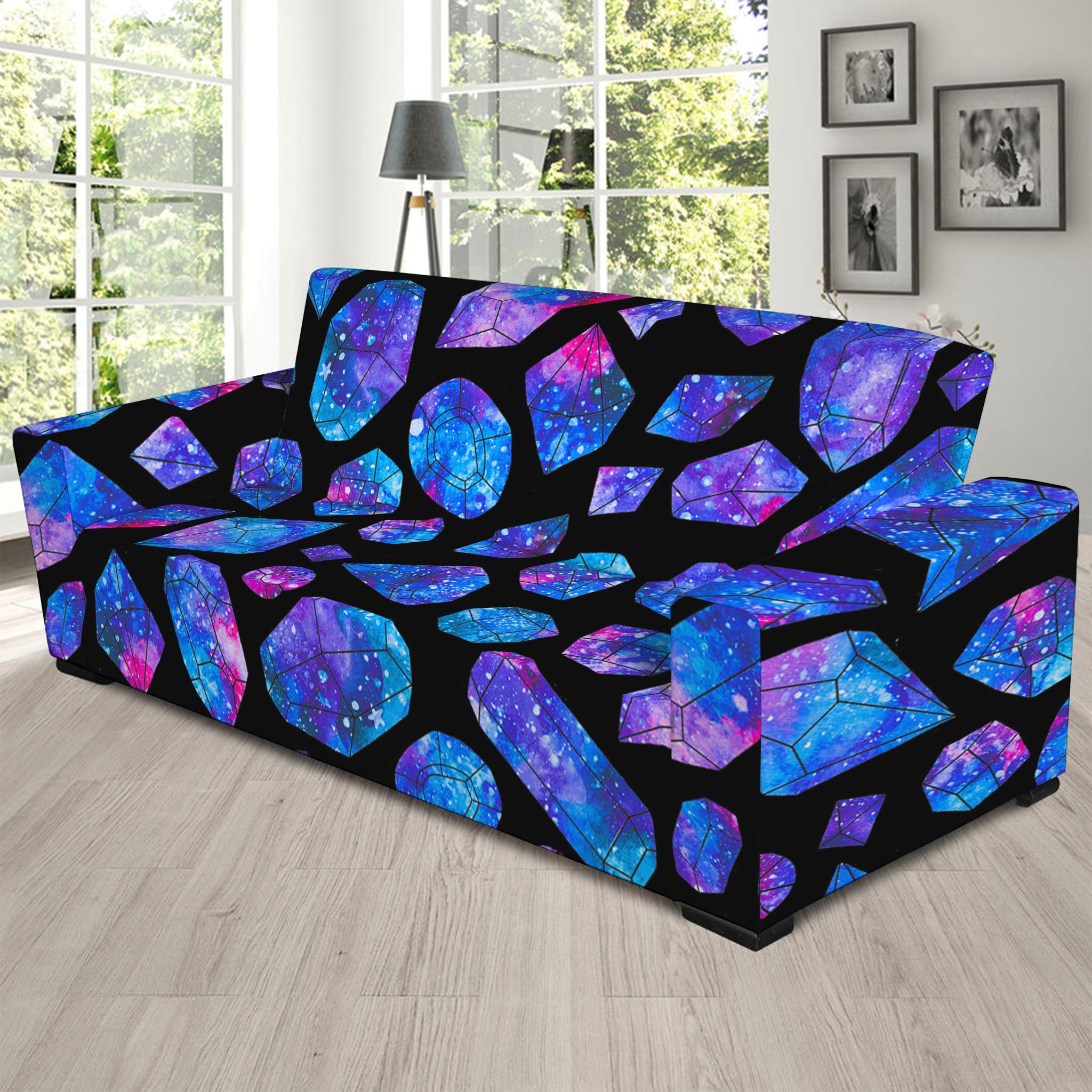 Blue Crystal Cosmic Galaxy Space Print Sofa Slipcover