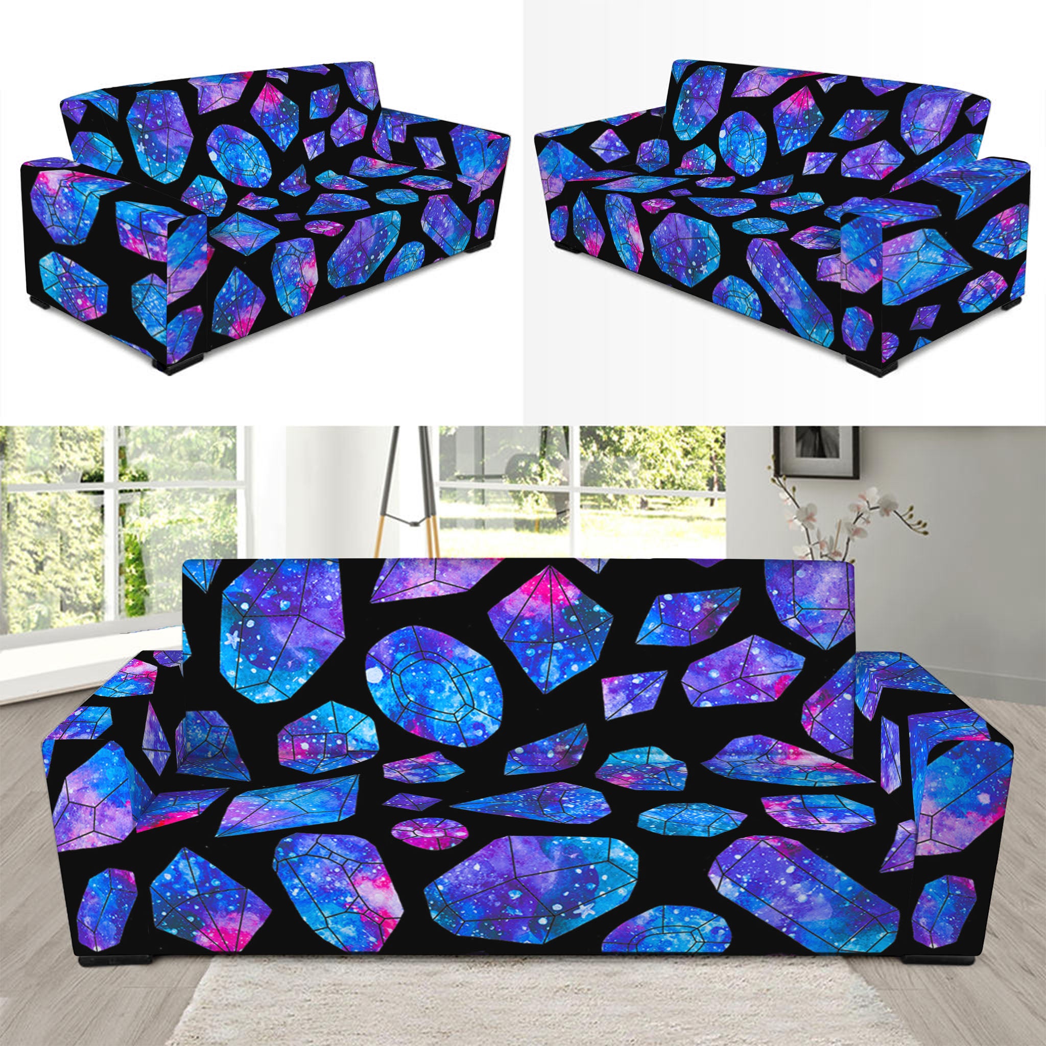 Blue Crystal Cosmic Galaxy Space Print Sofa Slipcover