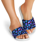 Blue Crystal Cosmic Galaxy Space Print White Slide Sandals