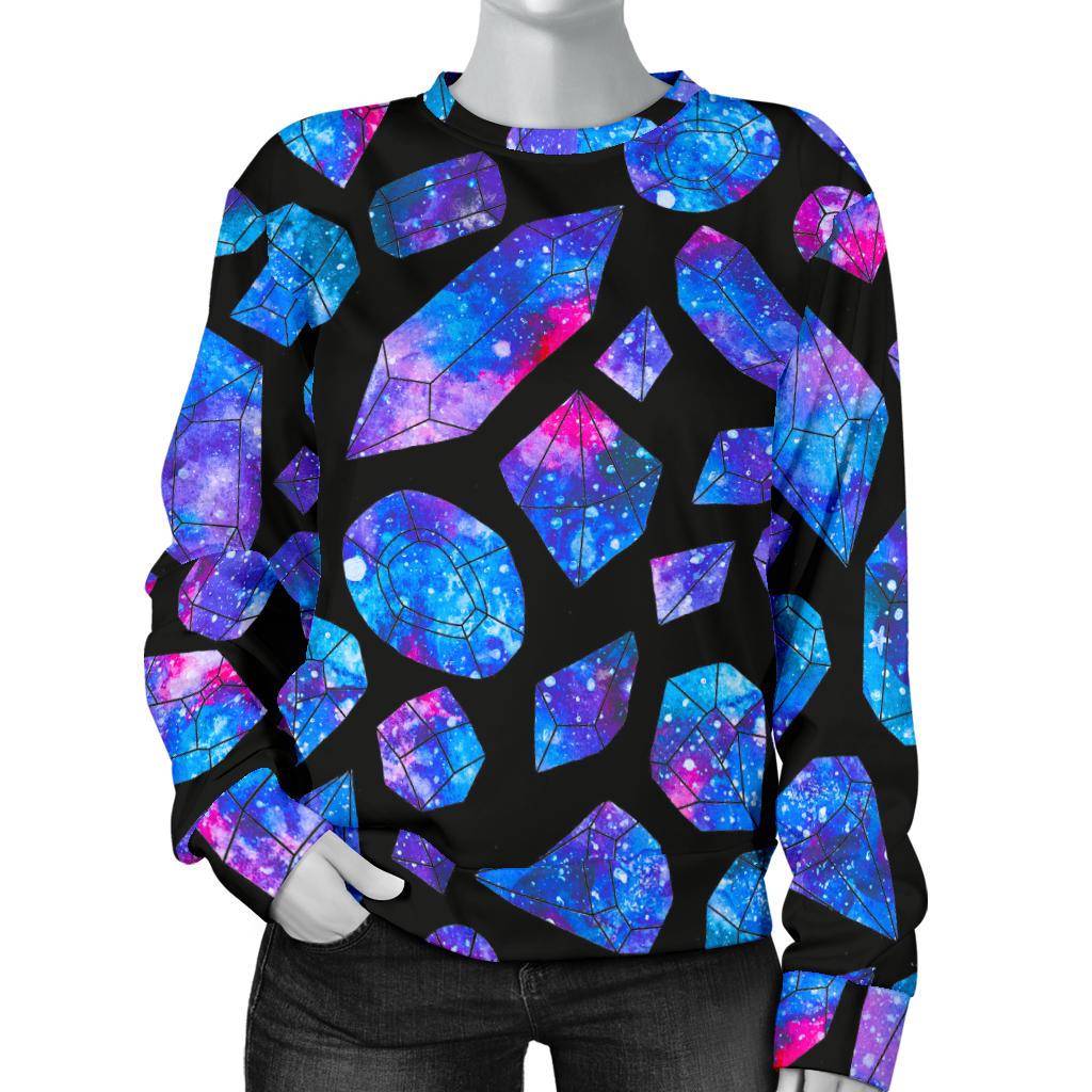 Blue Crystal Cosmic Galaxy Space Print Women's Crewneck Sweatshirt GearFrost