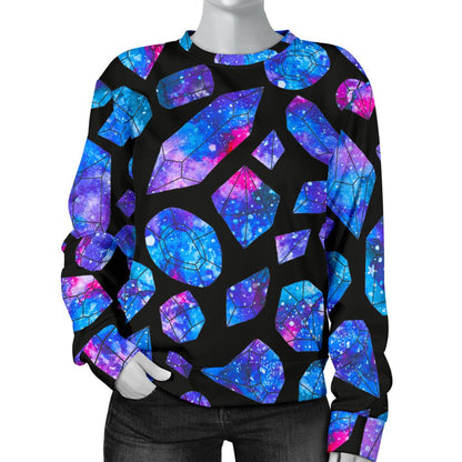 Blue Crystal Cosmic Galaxy Space Print Women's Crewneck Sweatshirt GearFrost