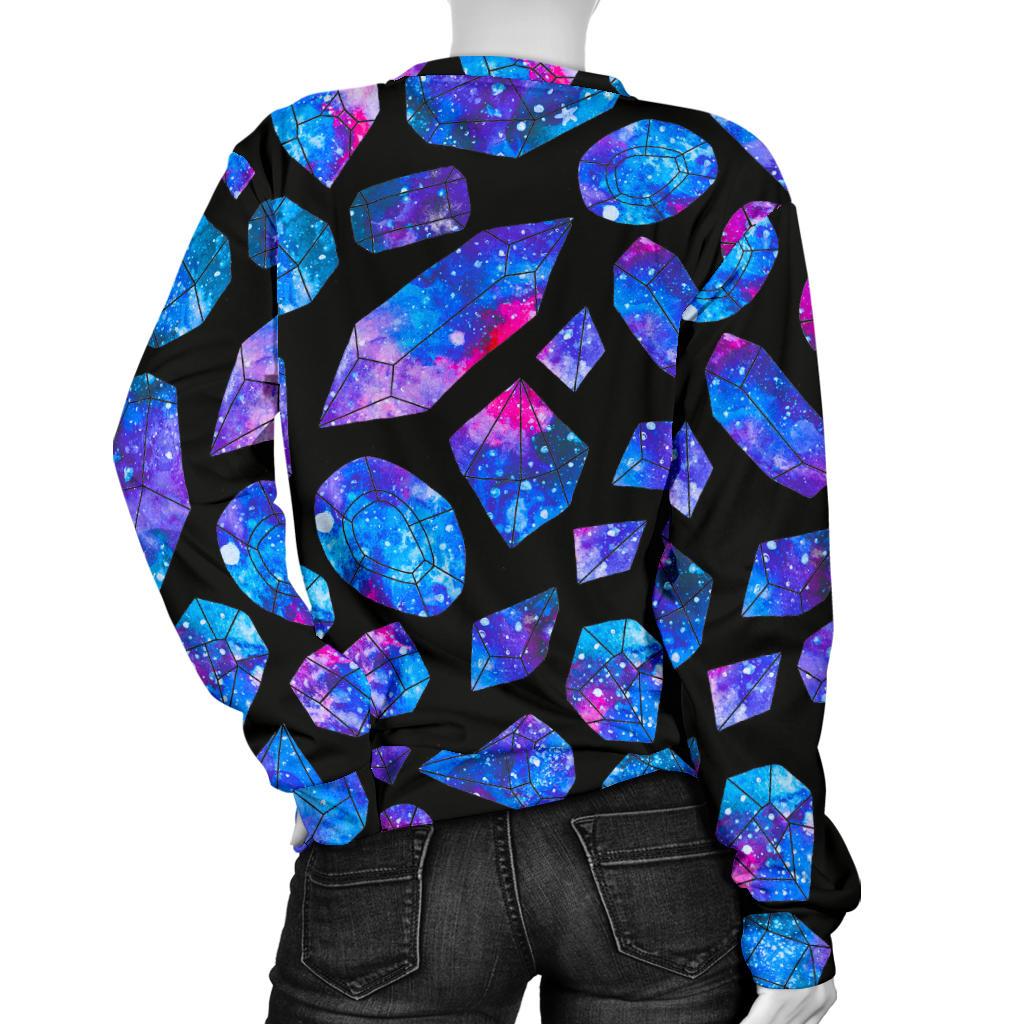 Blue Crystal Cosmic Galaxy Space Print Women's Crewneck Sweatshirt GearFrost