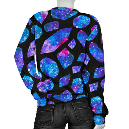 Blue Crystal Cosmic Galaxy Space Print Women's Crewneck Sweatshirt GearFrost