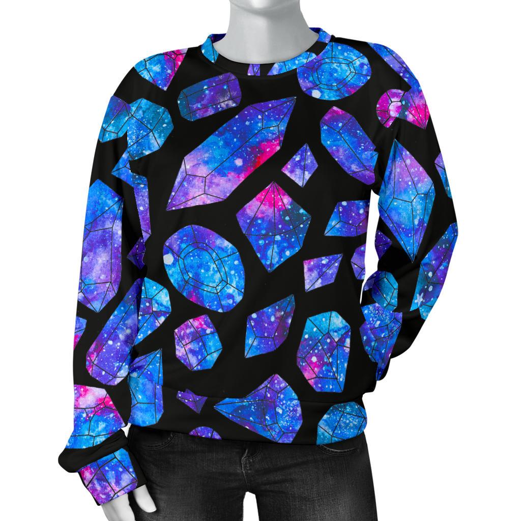 Blue Crystal Cosmic Galaxy Space Print Women's Crewneck Sweatshirt GearFrost