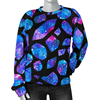 Blue Crystal Cosmic Galaxy Space Print Women's Crewneck Sweatshirt GearFrost