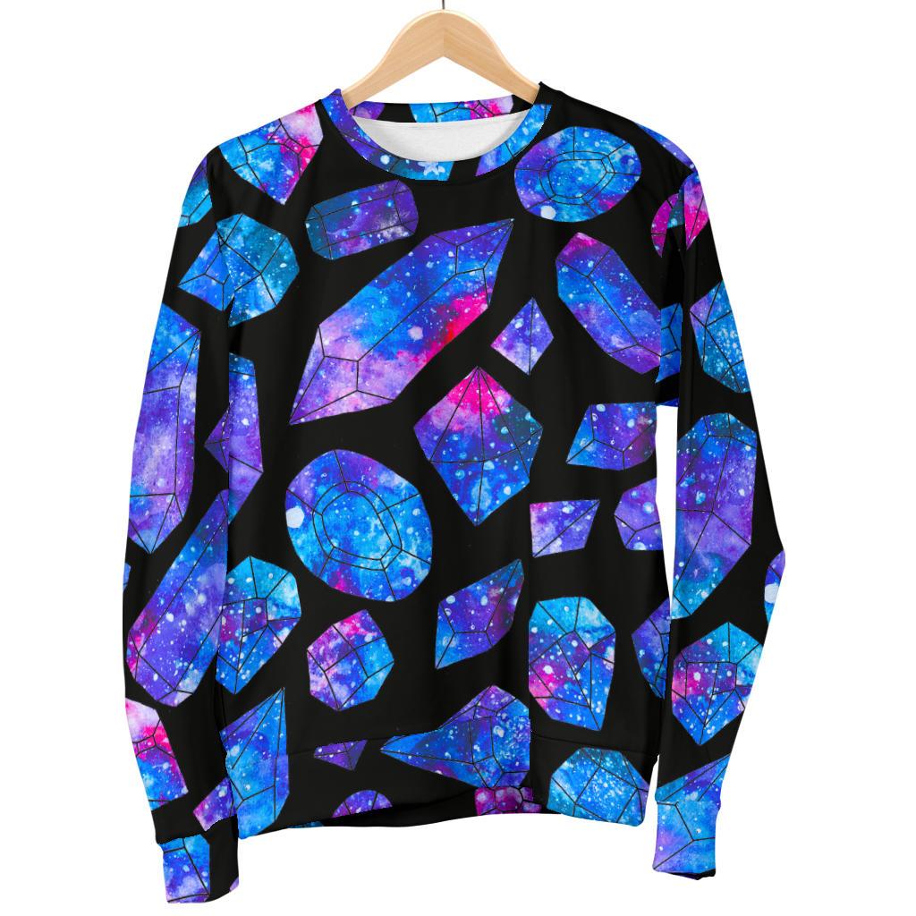 Blue Crystal Cosmic Galaxy Space Print Women's Crewneck Sweatshirt GearFrost