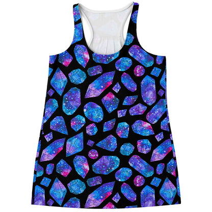 Blue Crystal Cosmic Galaxy Space Print Women's Racerback Tank Top