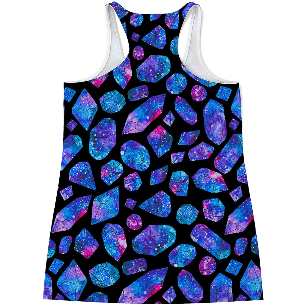 Blue Crystal Cosmic Galaxy Space Print Women's Racerback Tank Top