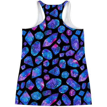 Blue Crystal Cosmic Galaxy Space Print Women's Racerback Tank Top