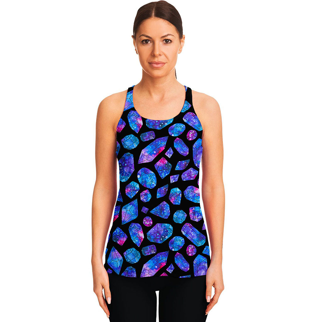 Blue Crystal Cosmic Galaxy Space Print Women's Racerback Tank Top