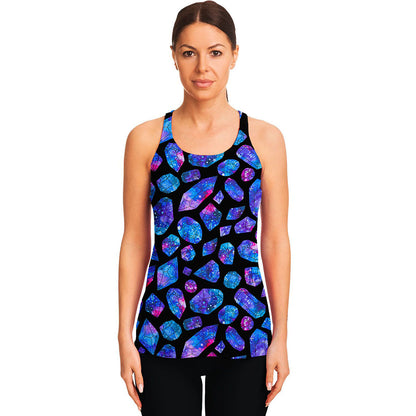 Blue Crystal Cosmic Galaxy Space Print Women's Racerback Tank Top