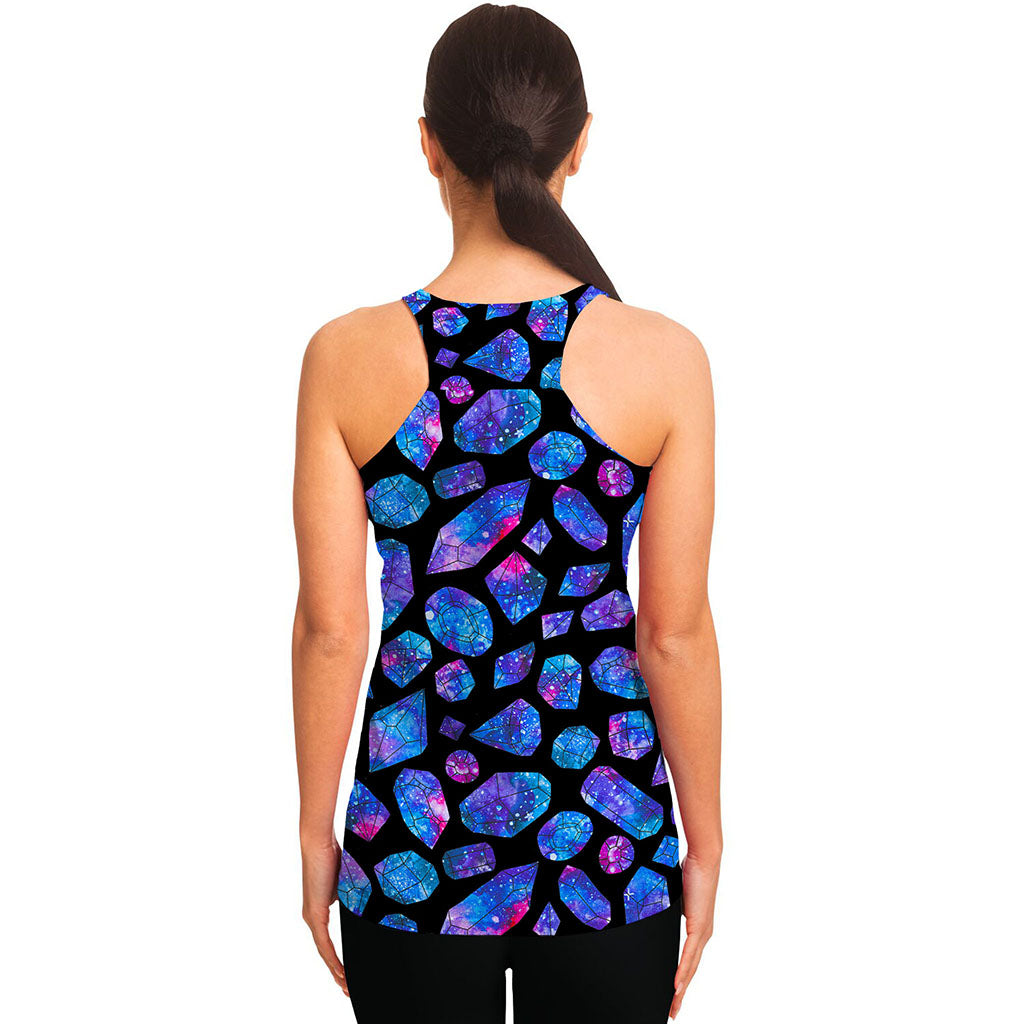 Blue Crystal Cosmic Galaxy Space Print Women's Racerback Tank Top