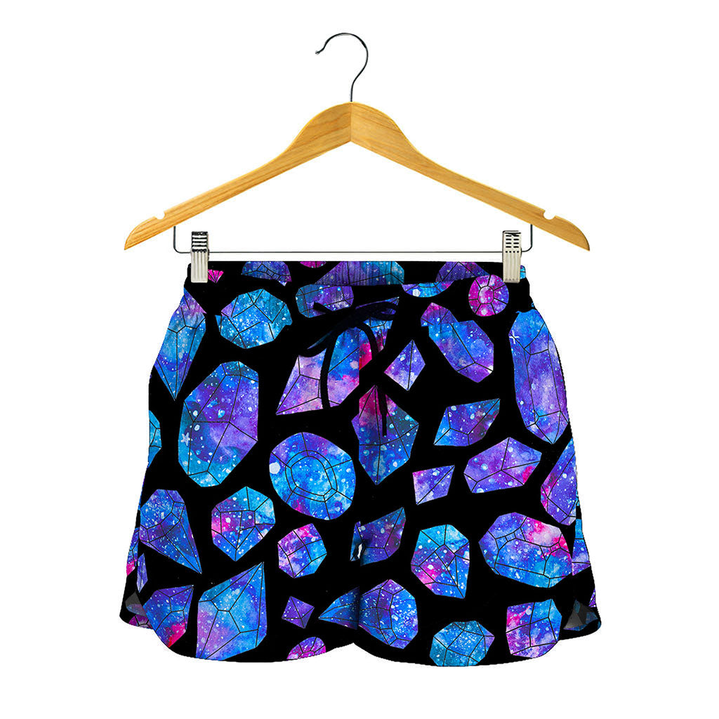 Blue Crystal Cosmic Galaxy Space Print Women's Shorts