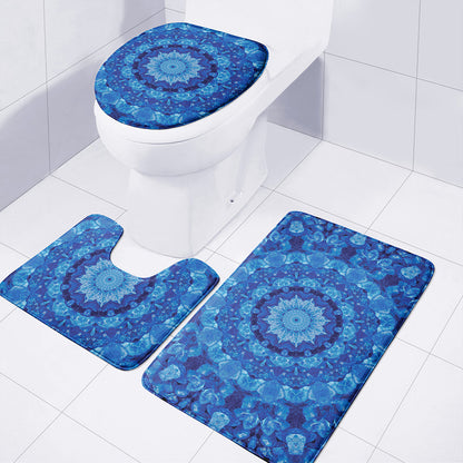 Blue Crystal Kaleidoscope Print 3 Piece Bath Mat Set