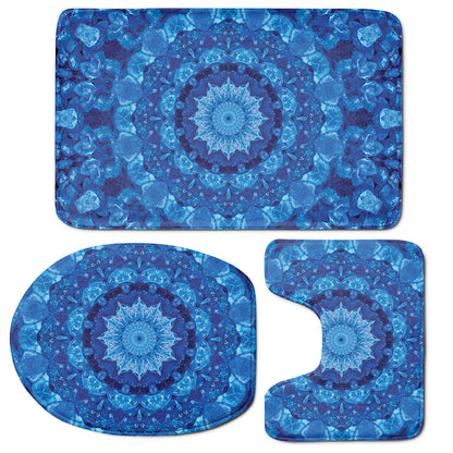 Blue Crystal Kaleidoscope Print 3 Piece Bath Mat Set