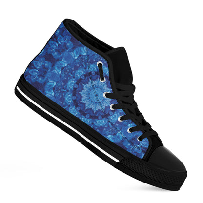 Blue Crystal Kaleidoscope Print Black High Top Shoes