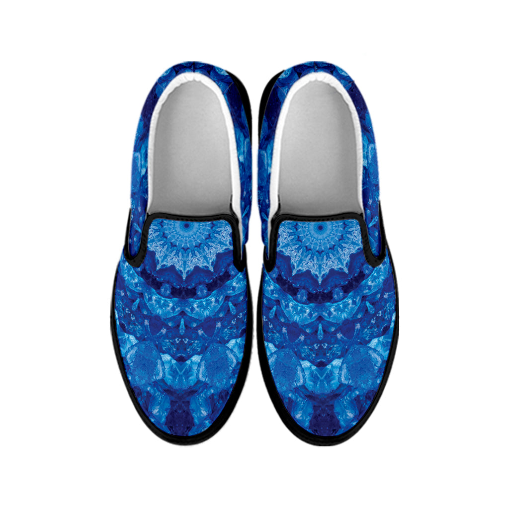 Blue Crystal Kaleidoscope Print Black Slip On Shoes