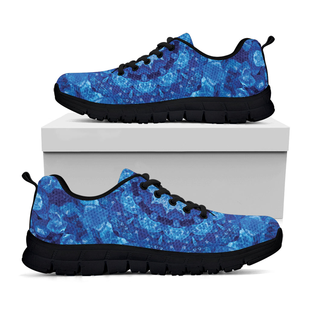 Blue Crystal Kaleidoscope Print Black Sneakers