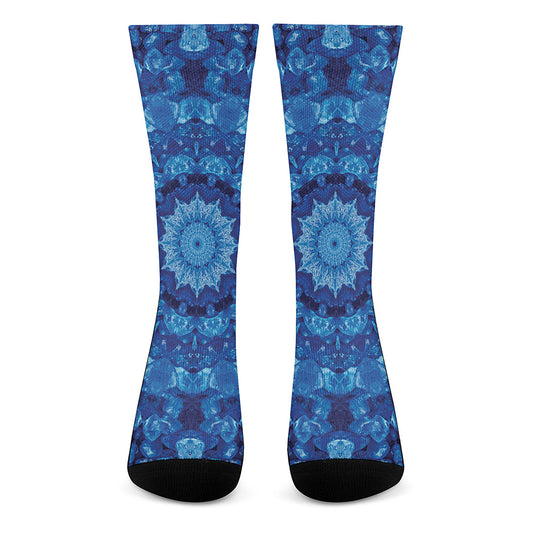 Blue Crystal Kaleidoscope Print Crew Socks