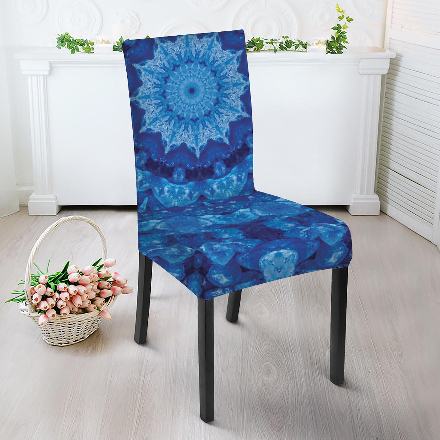 Blue Crystal Kaleidoscope Print Dining Chair Slipcover