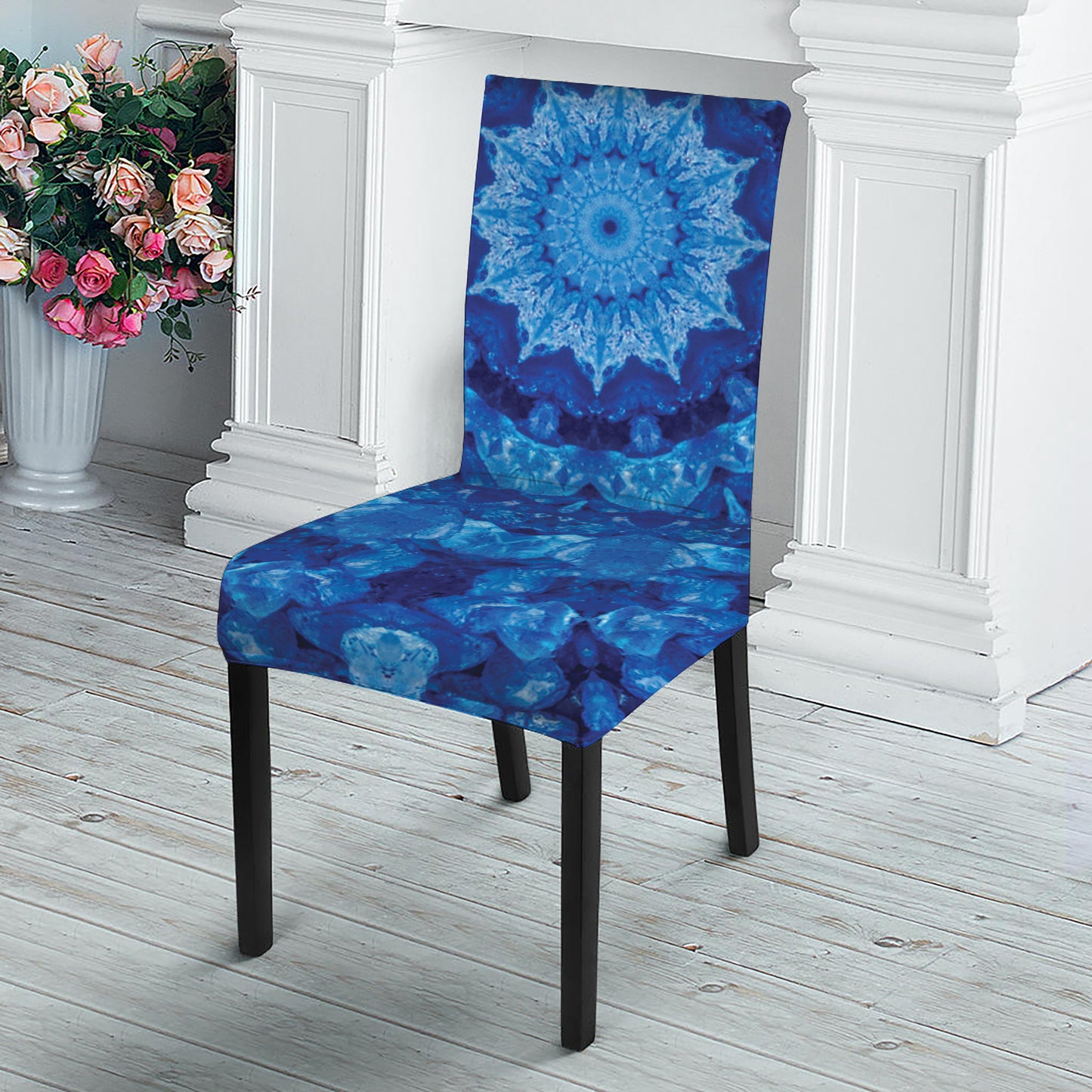 Blue Crystal Kaleidoscope Print Dining Chair Slipcover