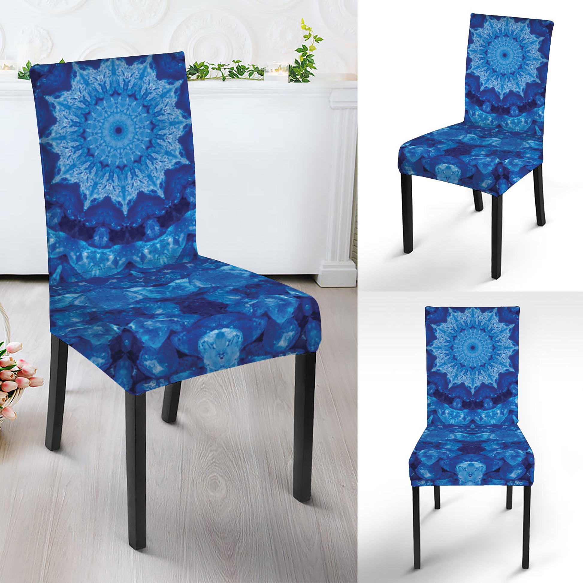 Blue Crystal Kaleidoscope Print Dining Chair Slipcover