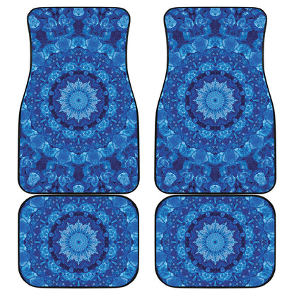Blue Crystal Kaleidoscope Print Front and Back Car Floor Mats