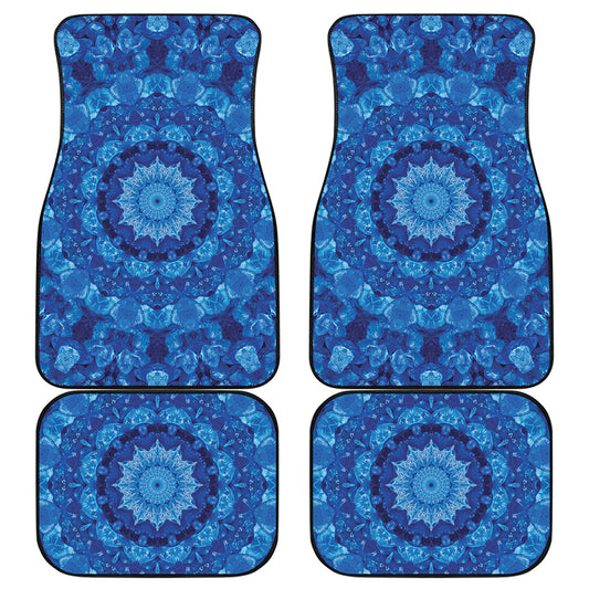 Blue Crystal Kaleidoscope Print Front and Back Car Floor Mats