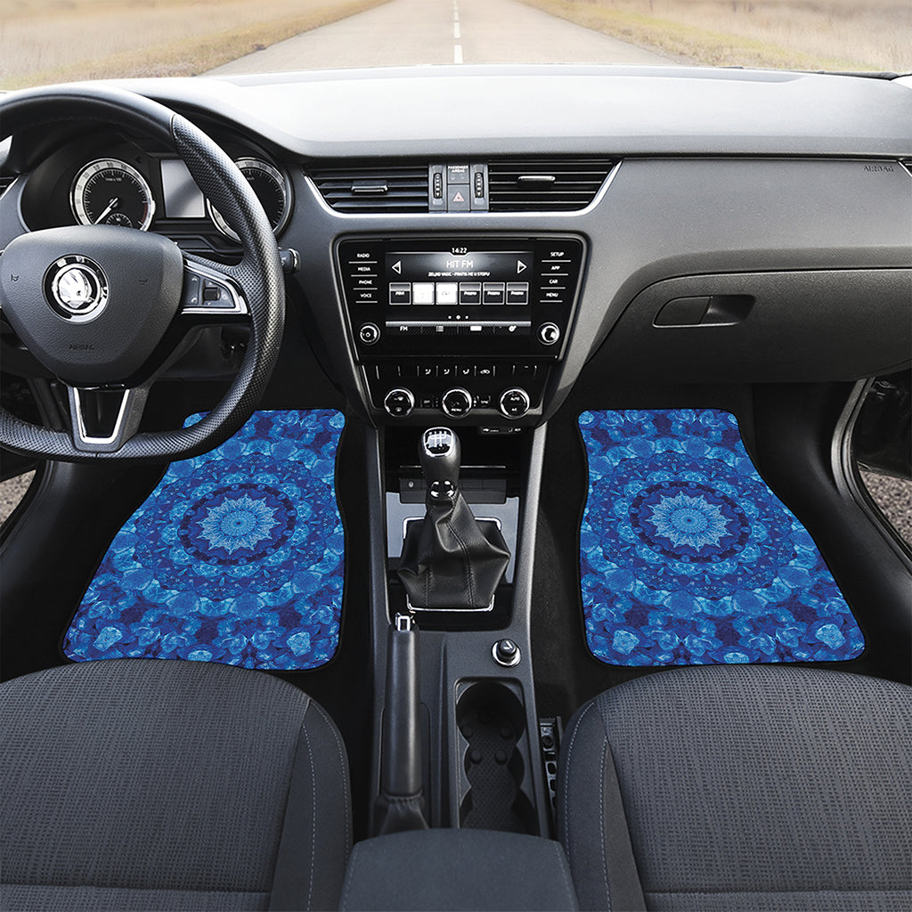 Blue Crystal Kaleidoscope Print Front and Back Car Floor Mats
