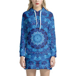 Blue Crystal Kaleidoscope Print Hoodie Dress