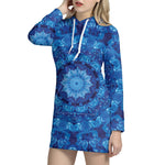 Blue Crystal Kaleidoscope Print Hoodie Dress