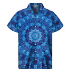 Blue Crystal Kaleidoscope Print Men's Short Sleeve Shirt