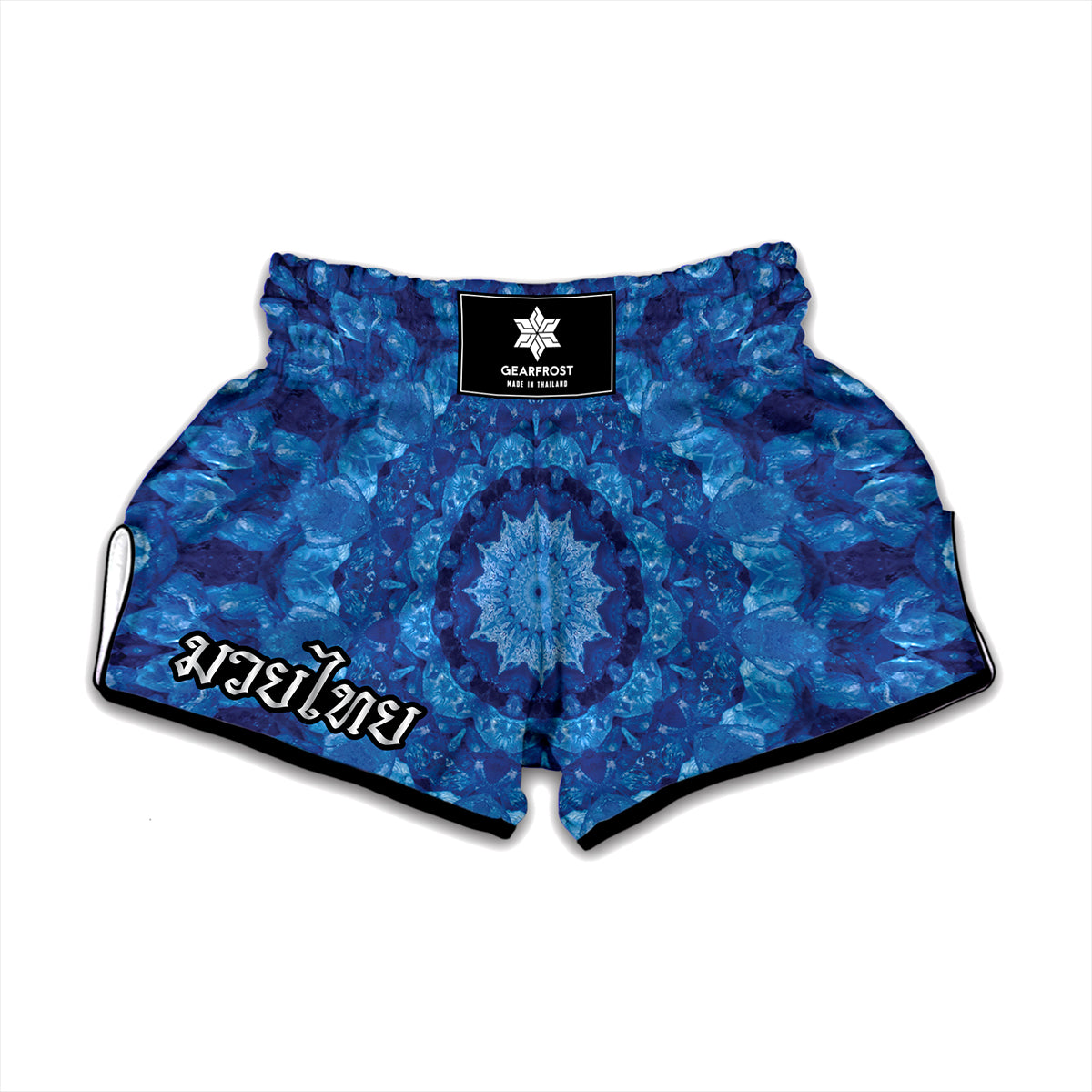 Blue Crystal Kaleidoscope Print Muay Thai Boxing Shorts