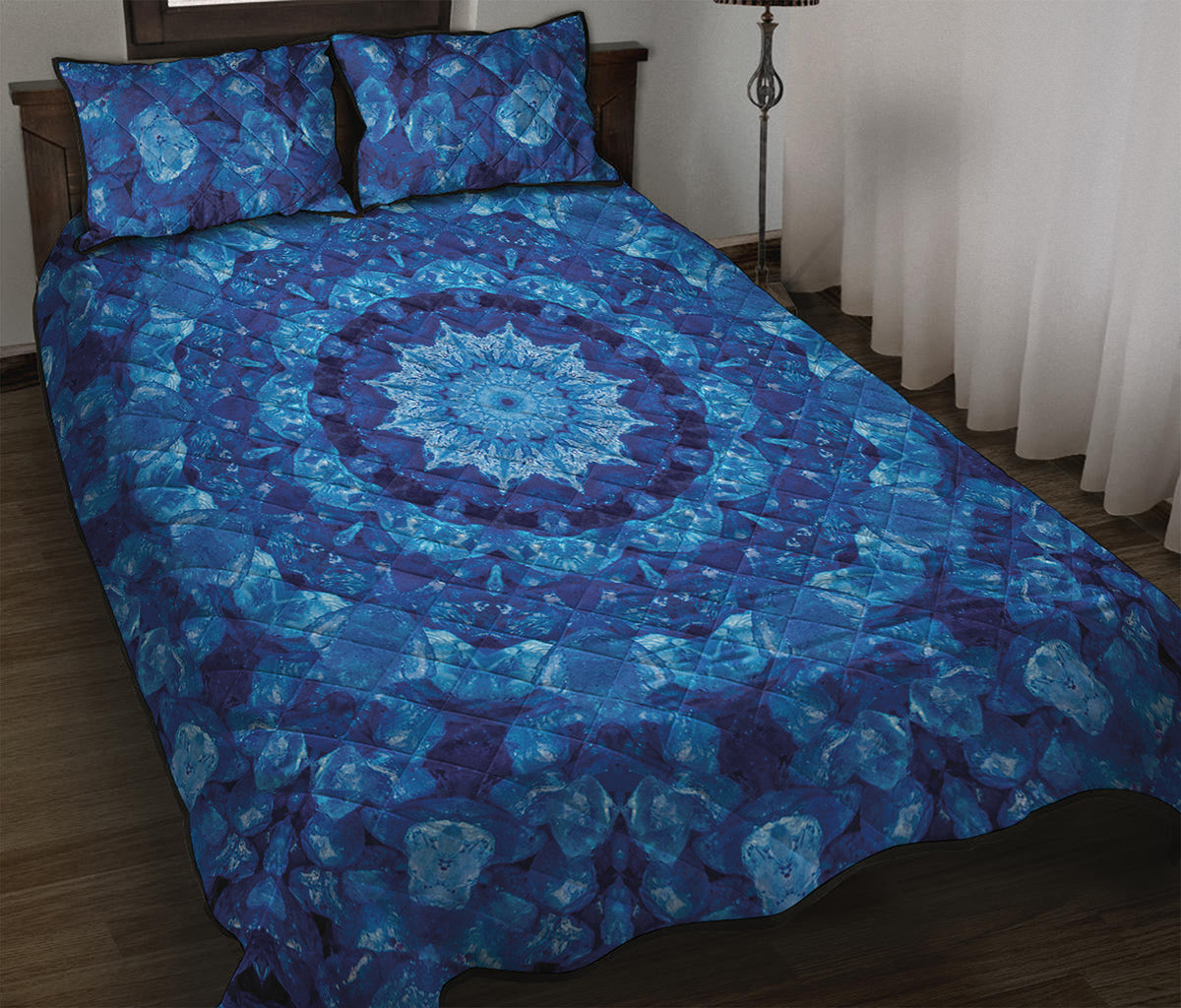 Blue Crystal Kaleidoscope Print Quilt Bed Set