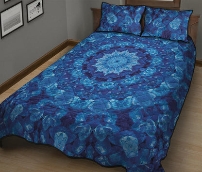 Blue Crystal Kaleidoscope Print Quilt Bed Set