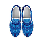 Blue Crystal Kaleidoscope Print White Slip On Shoes